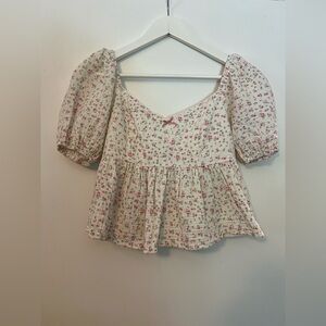 Altar'd State White Floral Puff Sleeve Blouse